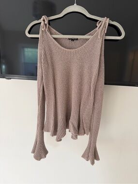 Express Dusty Mauve Tie-Shoulder Knit Sweater
